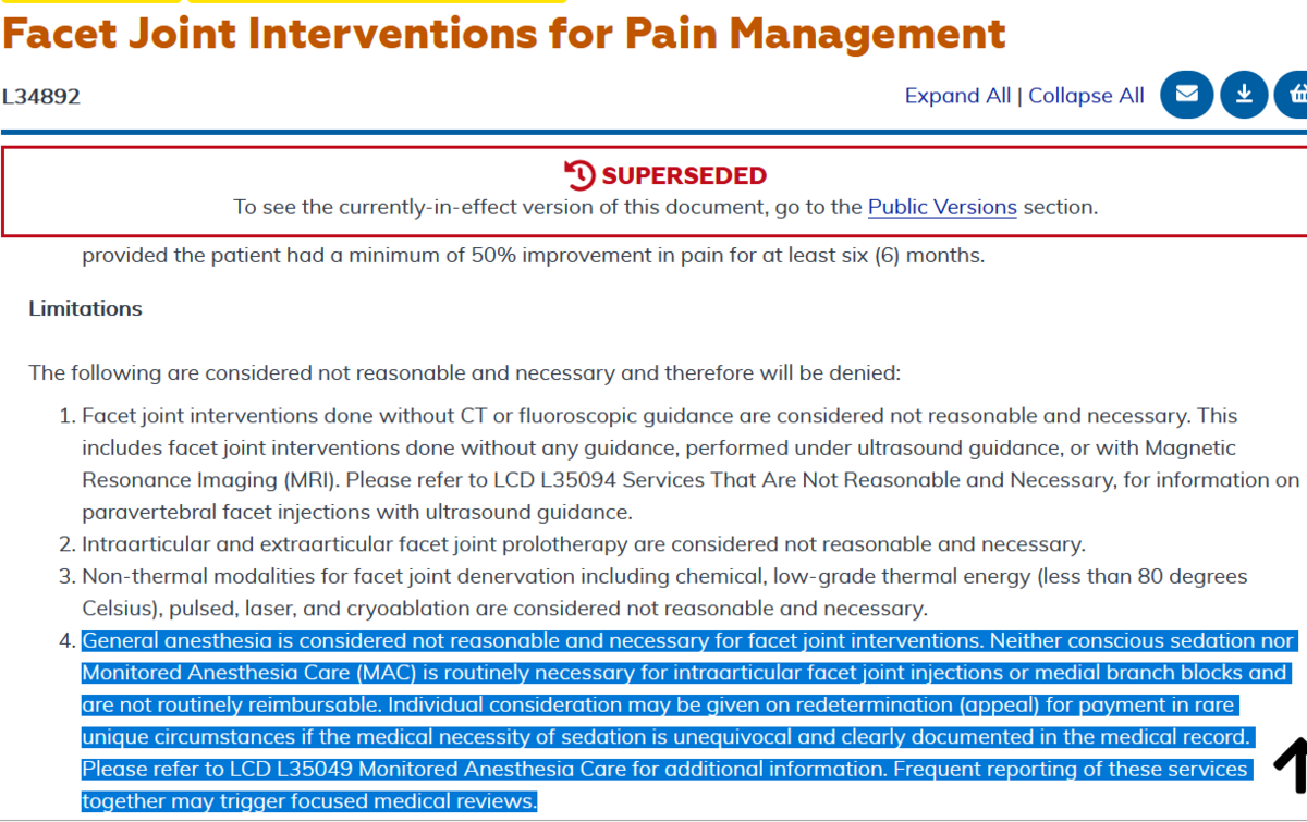 New Medicare LCD Guidelines No Sedation for ESI/facets Student