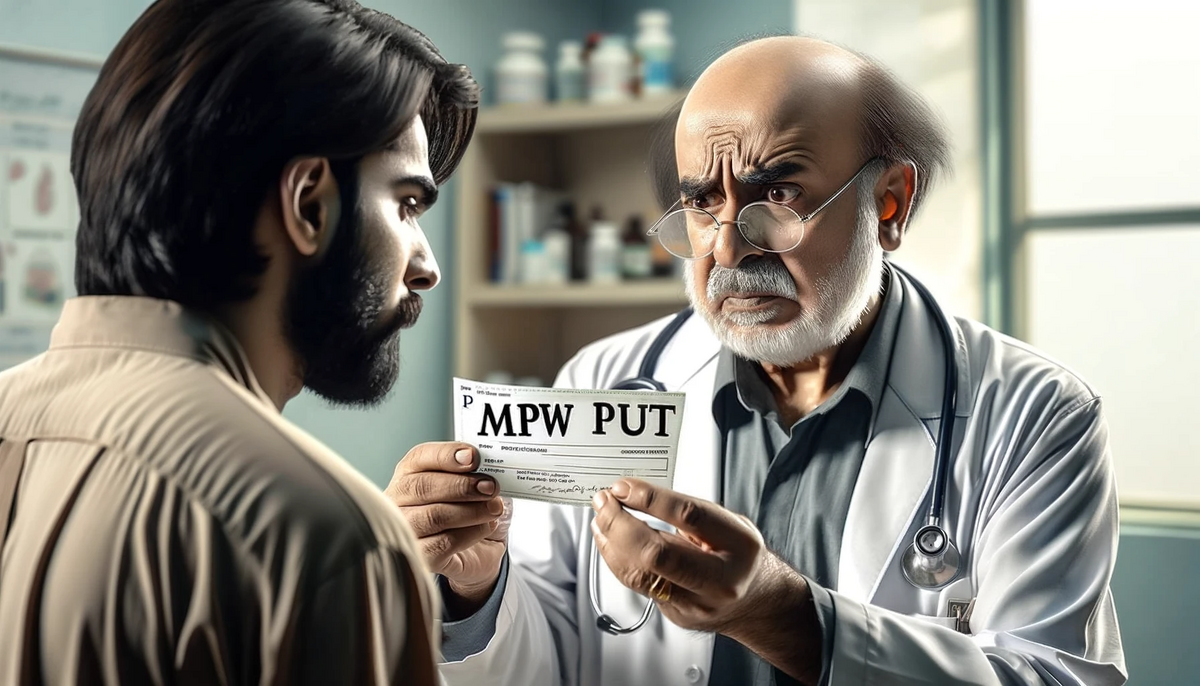 DALL·E 2024-01-10 09.08.21 - In this scene, a Pakistani doctor is depicted handing a prescript...png
