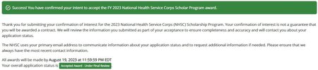 Success! You have confirmed your intent to accept the FY 2023 National Health Service Corps Sc...JPG
