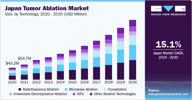 Japan tumor ablation market size, by technology, 2020 - 2030 (USD Million)